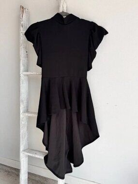 Top Chic Black Ruffle High-Low Dress with Peplum Waist